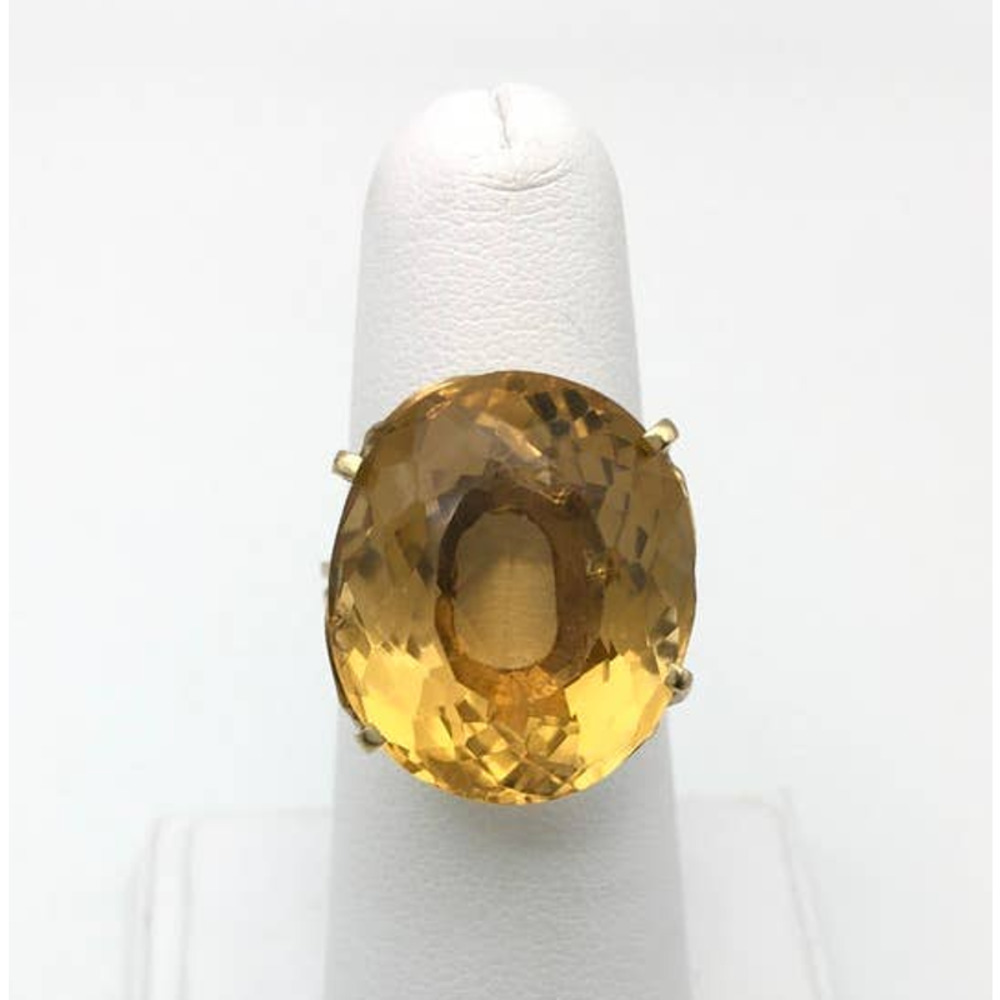 Vintage 14K Yellow Gold Women's Ring With Large Citrini Stone  Size 7.5